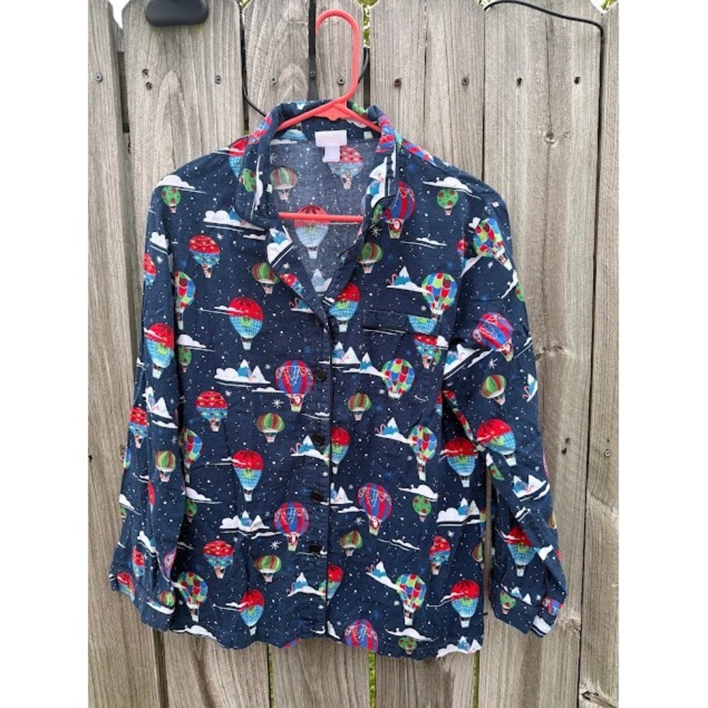 Christmas Holiday Wondershop Pajama Top Size M Navy Flannel Hot Air Balloon